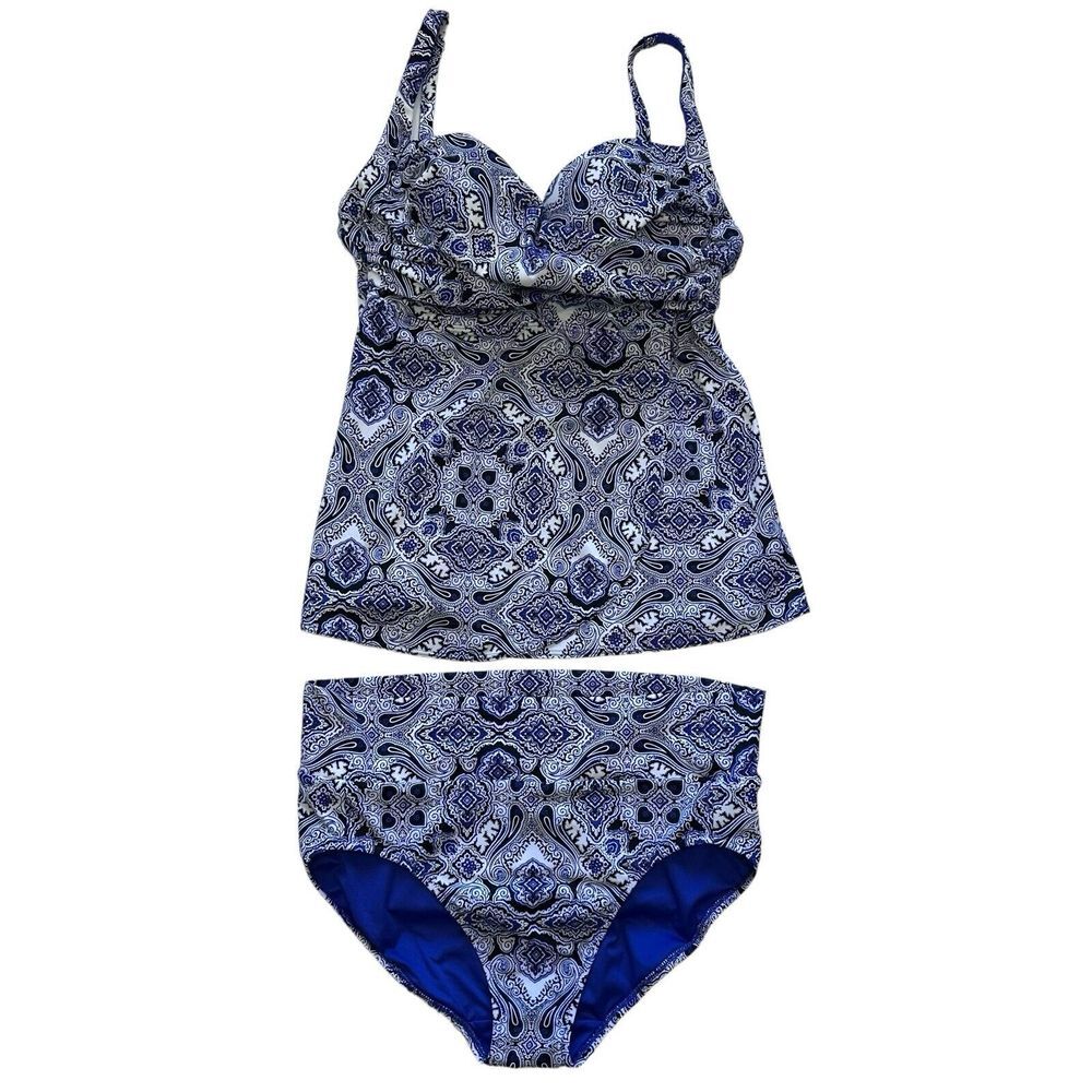 Soma Women's Two Piece Swimsuit Tankini Paisley Brief‎ M Swim Top 36C Underwire